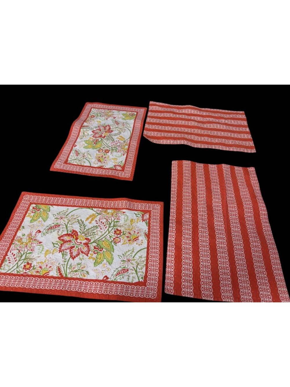 4 Vtg Floral Striped Cotton Reversible  Placemats Table Top Cottagecore Country